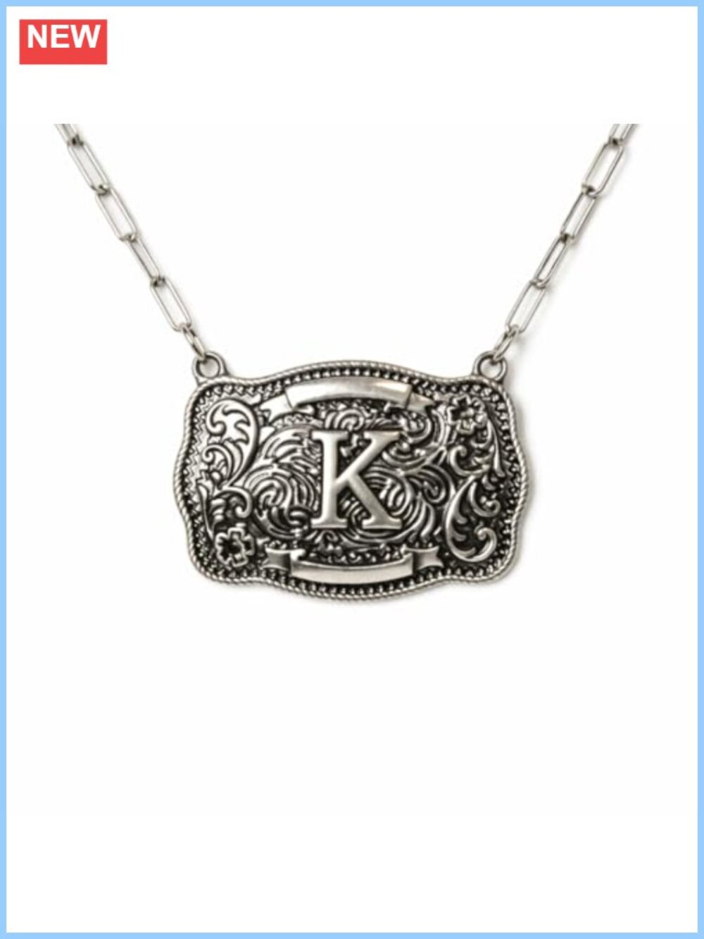Personalized Western Initial Necklace - Vintage Cowboy Buckle Pendant,